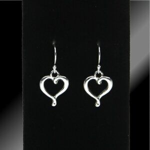 Silver Plated Open Heart Earrings with 925 Sterling Silver Ear Wires